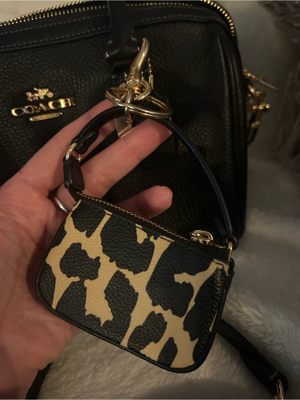 Coach Black Pebbled Leather Satchel with Leopard Strap and Pouch - Picture 4 of 9